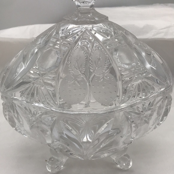 Vintage Cut Glass, Crystal Clear, Candy Footed Bowl With Lid - Picture 7 of 9